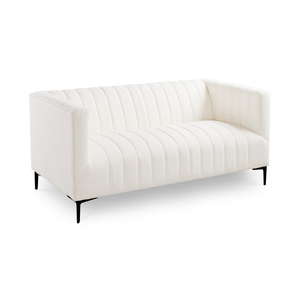 Florian Loveseat: Boucle Ivory with Black Legs